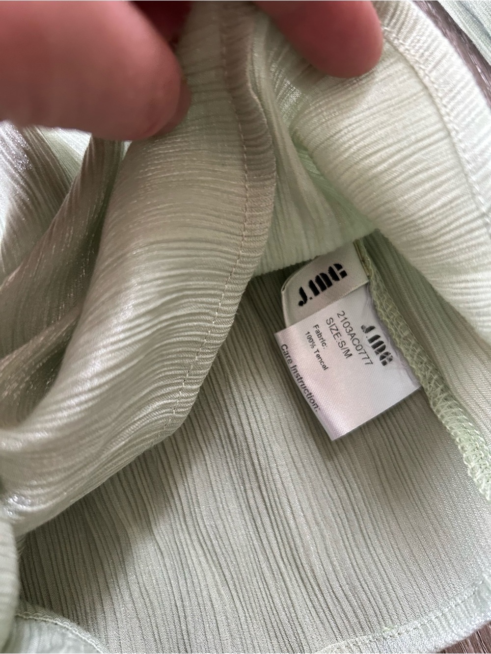 Light Sage Green Pleated Crop Front Tie Top- J.ING Blouse - Picture 3 of 4